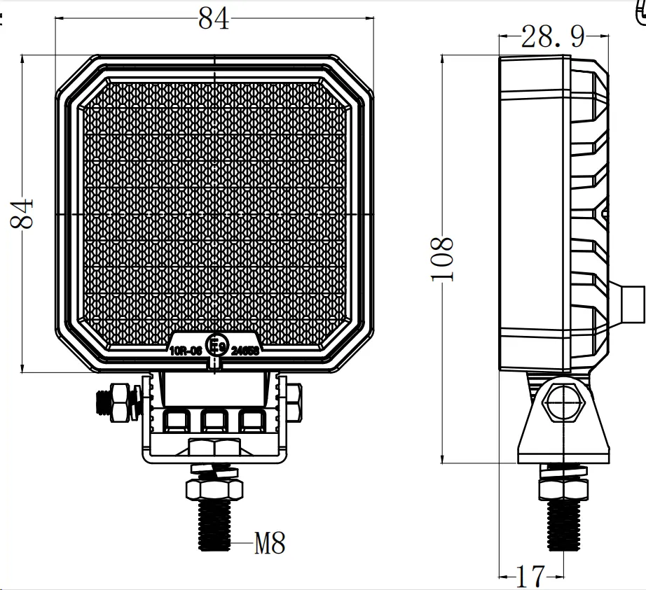 3 inch 48W Square New LED Work Light R10 3477lm mounting and connector detail