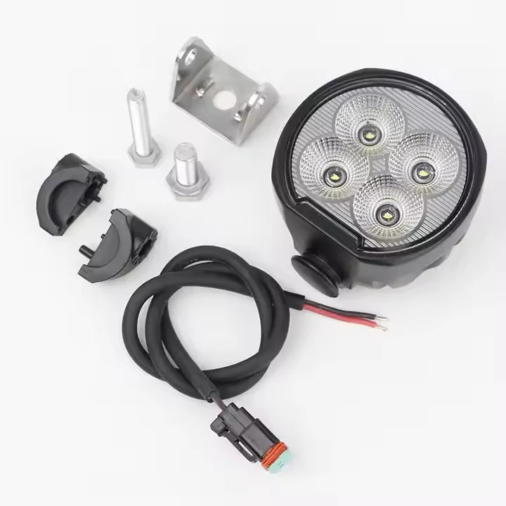 3inch 40W Round LED Work Light for Agricultural & Construction Machinery mounting and connector detail
