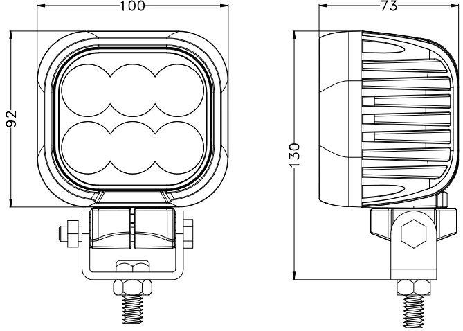 4 Inch 60W Emark New Design LED work light with rotatable bracket & Built-In DT Connector mounting and connector detail