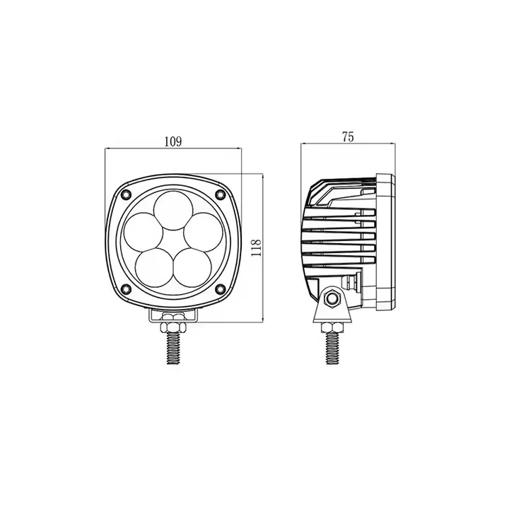 4inch Square 50W Led Work Light for Tractors mounting and connector detail