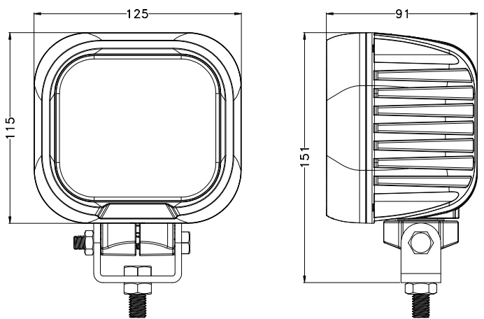5 inch 90W Led Work Light 7200lm with rotatable bracket mounting and connector detail