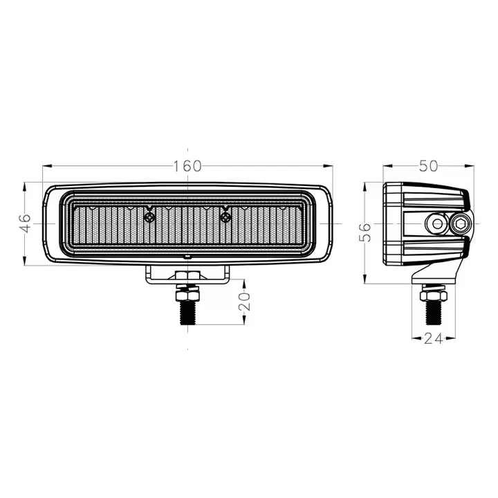 6 Inch 48W slim LED work light R10 mounting and connector detail