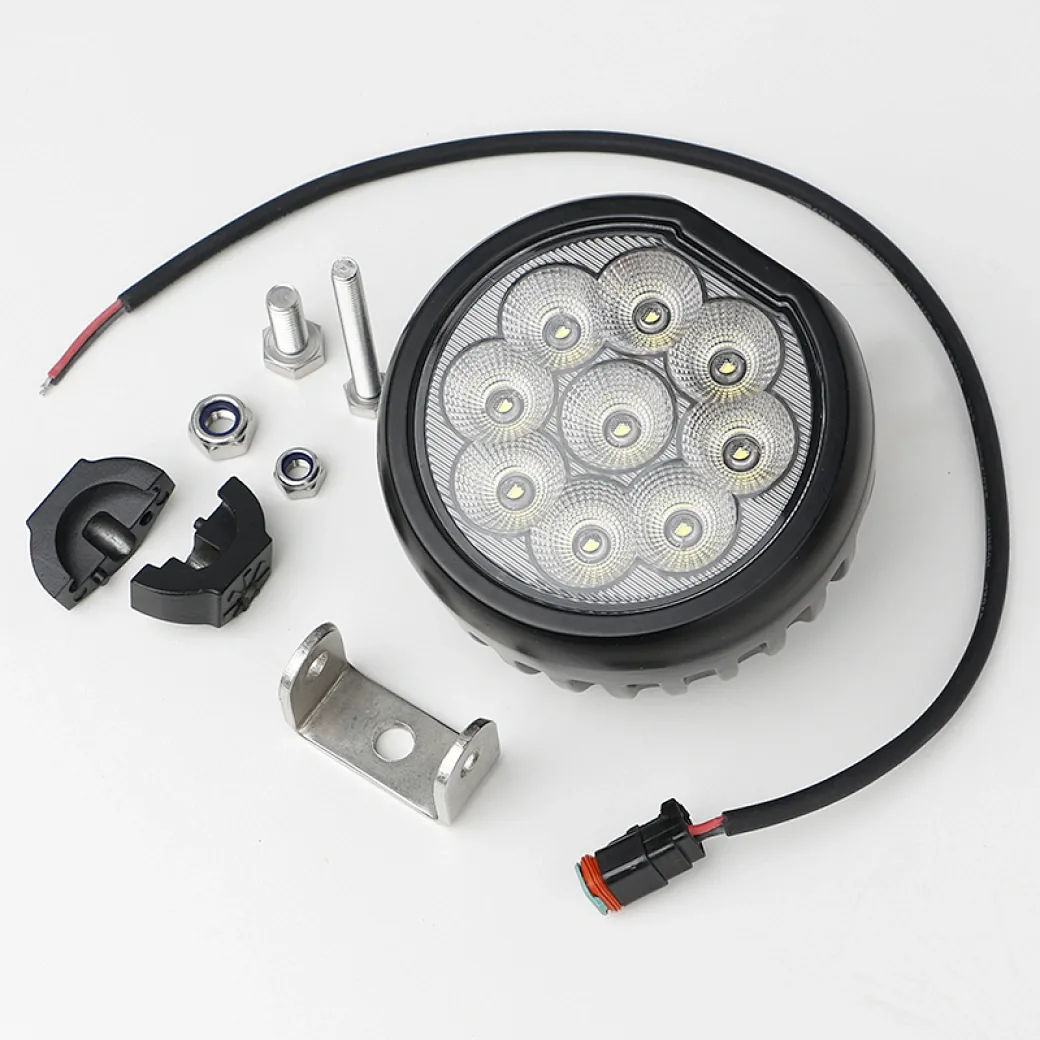 90W Round led work light mounting and connector detail