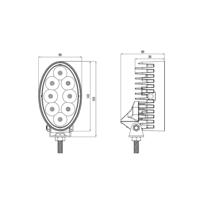 Oval 5 Inch 40w Side Mount Agricultural Led Work Light for Kubota tractor Light mounting and connector detail