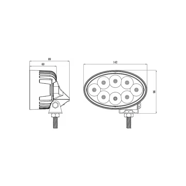 Oval 5 Inch 40w Side Mount Agricultural Led Work Light for Kubota tractor Light beam and lens view