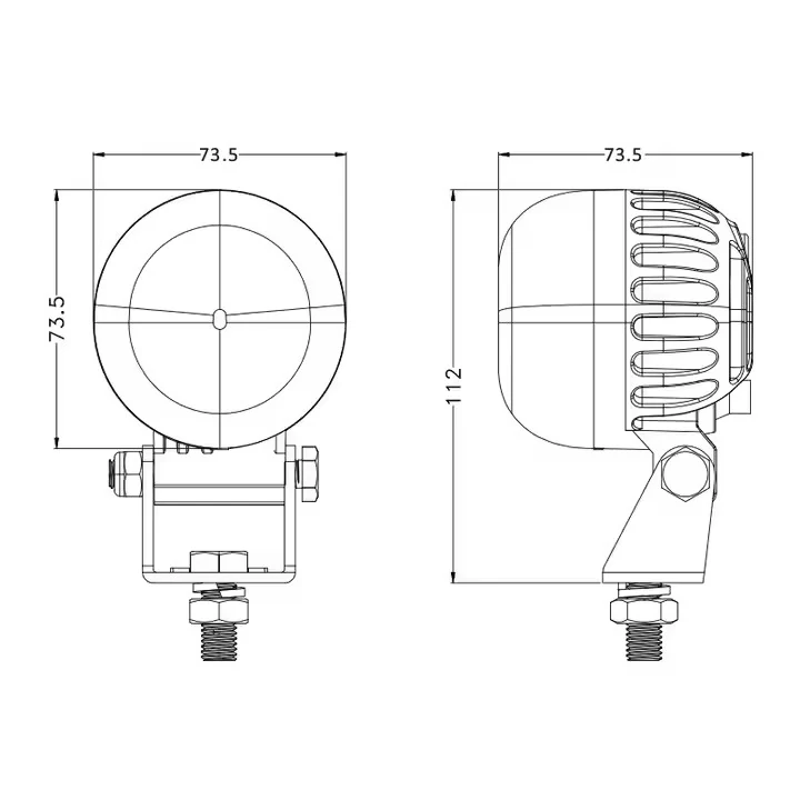 Round Forklift Safety Light 80V Arch Beam mounting and connector detail