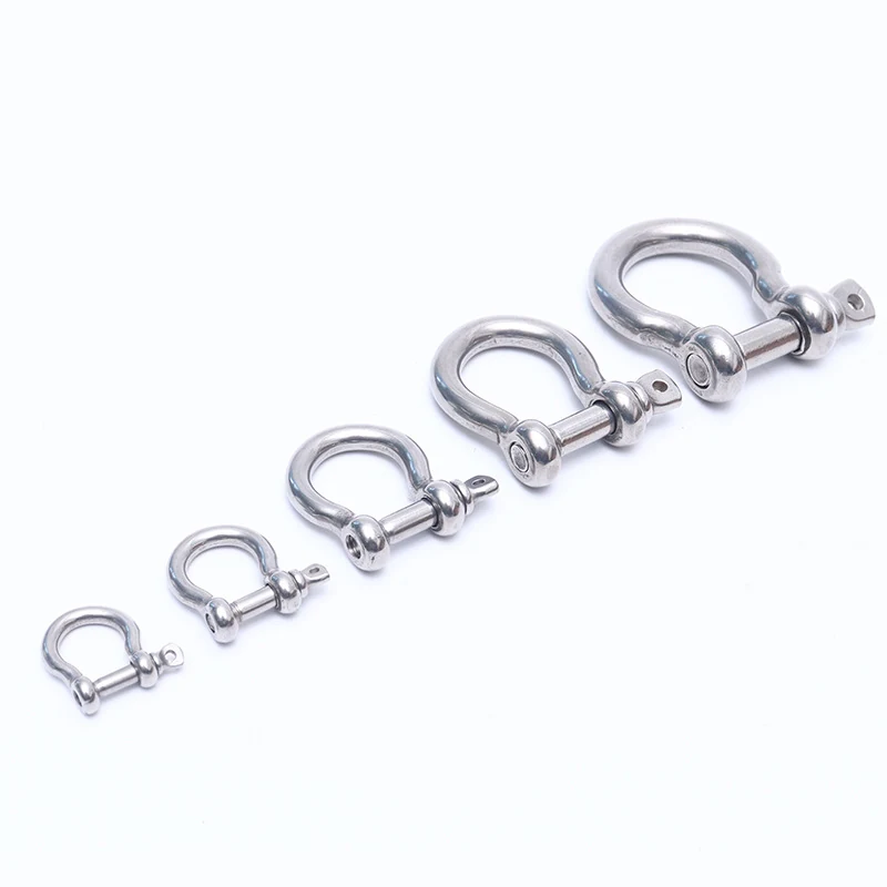 Polished stainless steel bow shackle side view