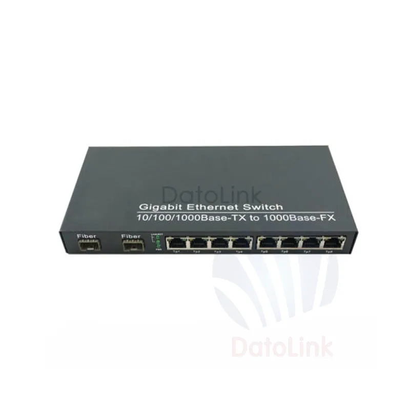 0.55/10/20/40/60/80/100km 2 SFP Port 8 UTP Fiber Media Converter
