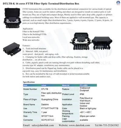 DTLTB-K 16 cores FTTH Fiber Optic Terminal/Distribution Box image 5