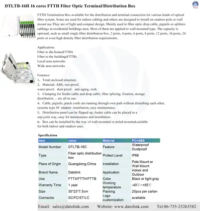 DTLTB-16H 16 cores FTTH Fiber Optic Terminal/Distribution Box image 5