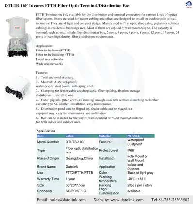 DTLTB-16F 16 cores FTTH Fiber Optic Terminal/Distribution Box image 5