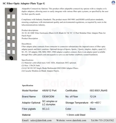 SC Fiber Optic Adapter Plate Type G image 2