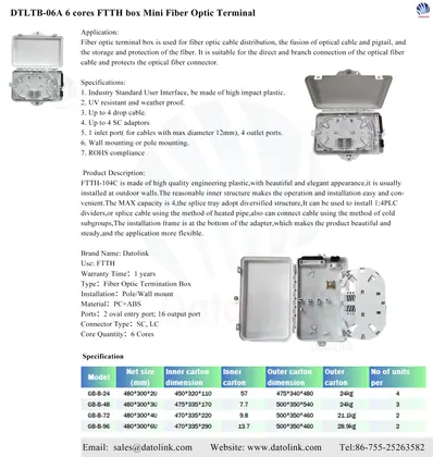 DTLTB-06A 6 cores FTTH box Mini Fiber Optic Terminal image 5