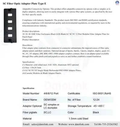 SC Fiber Optic Adapter Plate Type E image 2