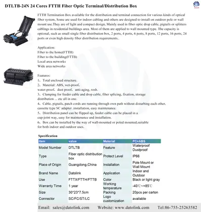 DTLTB-24N 24 Cores FTTH Fiber Optic Terminal/Distribution Box image 5