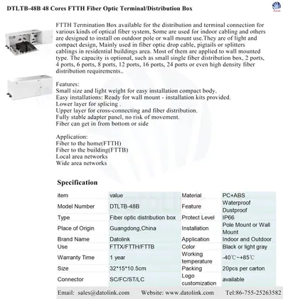 DTLTB-48B 48 Cores FTTH Fiber Optic Terminal/Distribution Box image 4