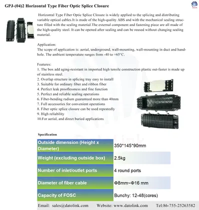 GPJ-(04)5B Horizontal Type Fiber Optic Splice Closure image 3