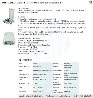 DTLTB-24K 24 Cores FTTH Fiber Optic Terminal/Distribution Box image 3