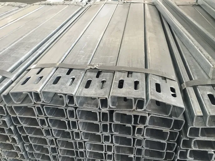 C-shaped guardrail post with laser-cut holes and hot-dip galvanized finish