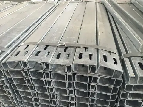 C-shaped guardrail post with laser-cut holes and hot-dip galvanized finish