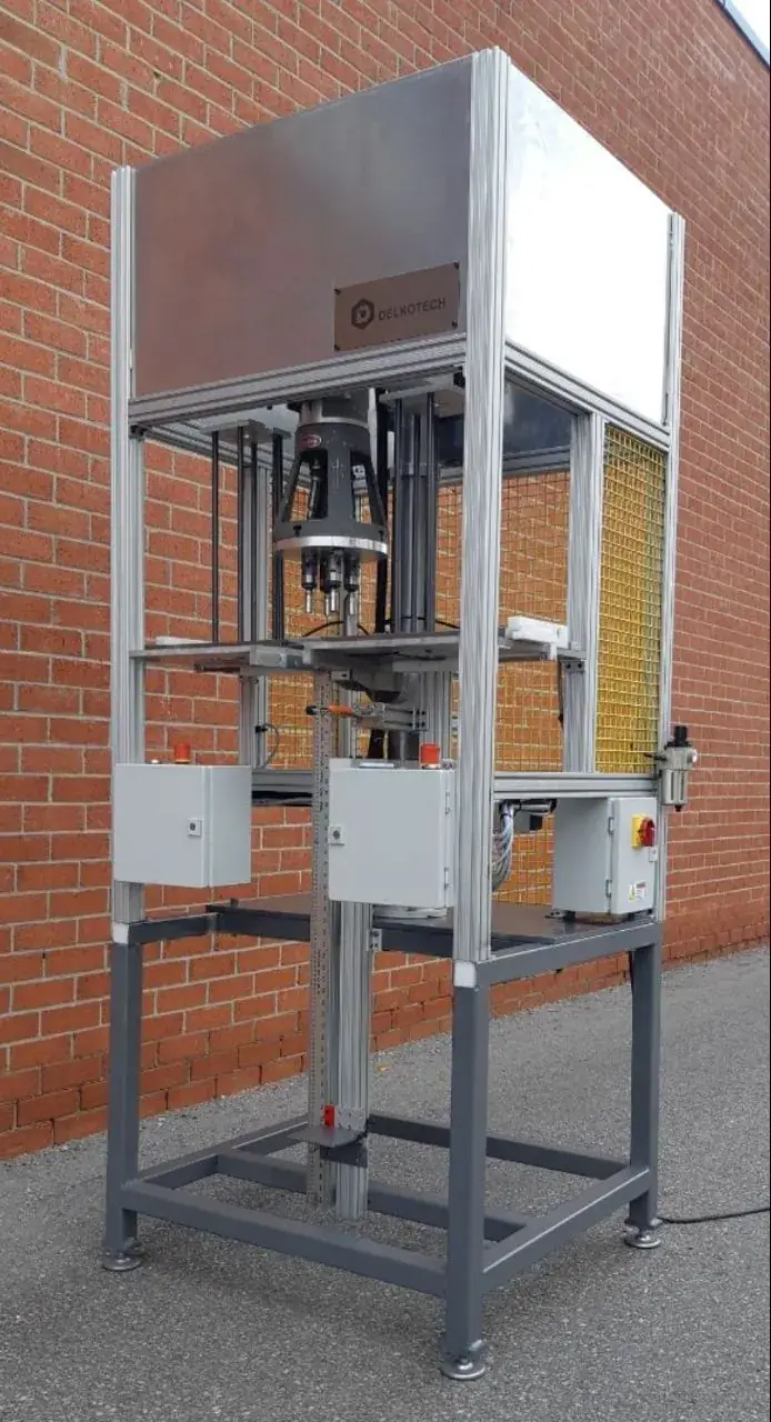 Custom assembly machine built at the Delkotech facility in Vaughan, Ontario