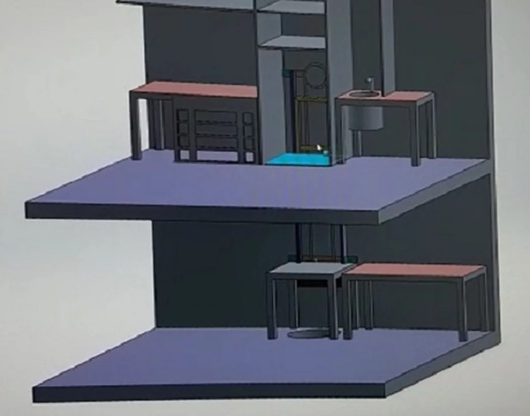 CAD model of the Delkotech electric lift showing both platform levels