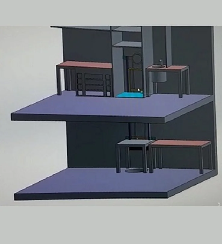 CAD model of the Delkotech electric lift viewed from the drive side