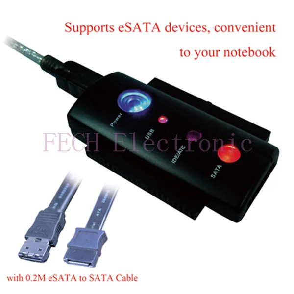 USB 2.0 TO IDE & SATA ADAPTER, w/0.8M USB 2.0 transfer cable, w/power, with One -touch Backup - FECH FEI01B
