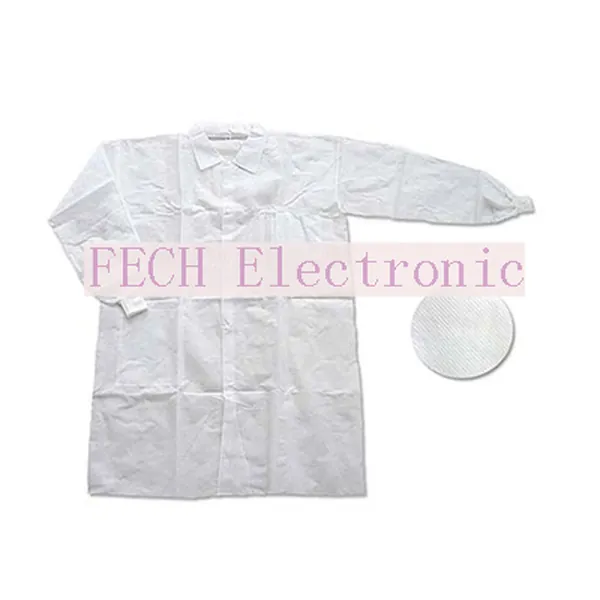 Lab jackets Material: SMS Color: blue, white Style: knit cuff; lapel collar; four snap-front closure - FECH FNWC03