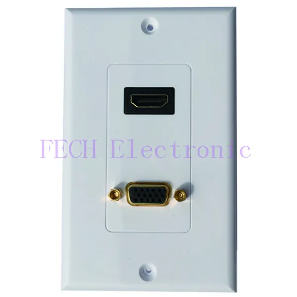 HDMI & VGA Female/Female 1 Port Wall Plate, Gold Plated - FECH FNHV02
