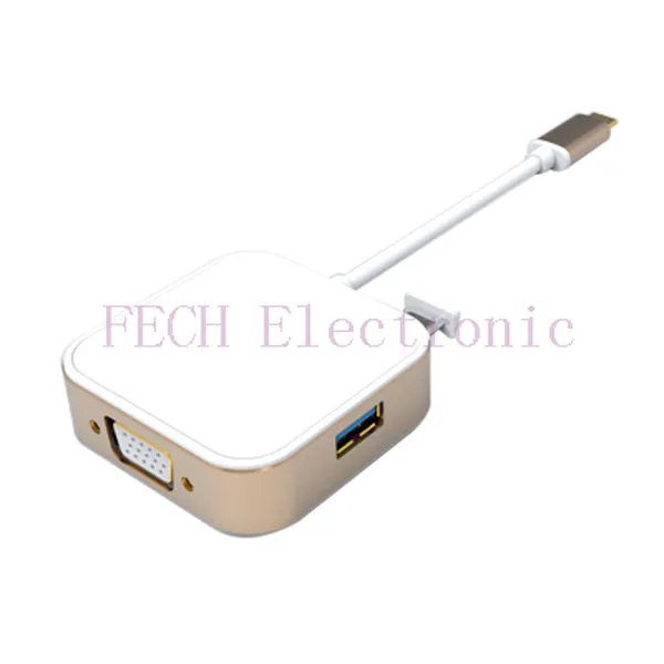 USB TYPE C TO VGA+USB3.0*2+TYPE C - FECH USB C - VGA+C
