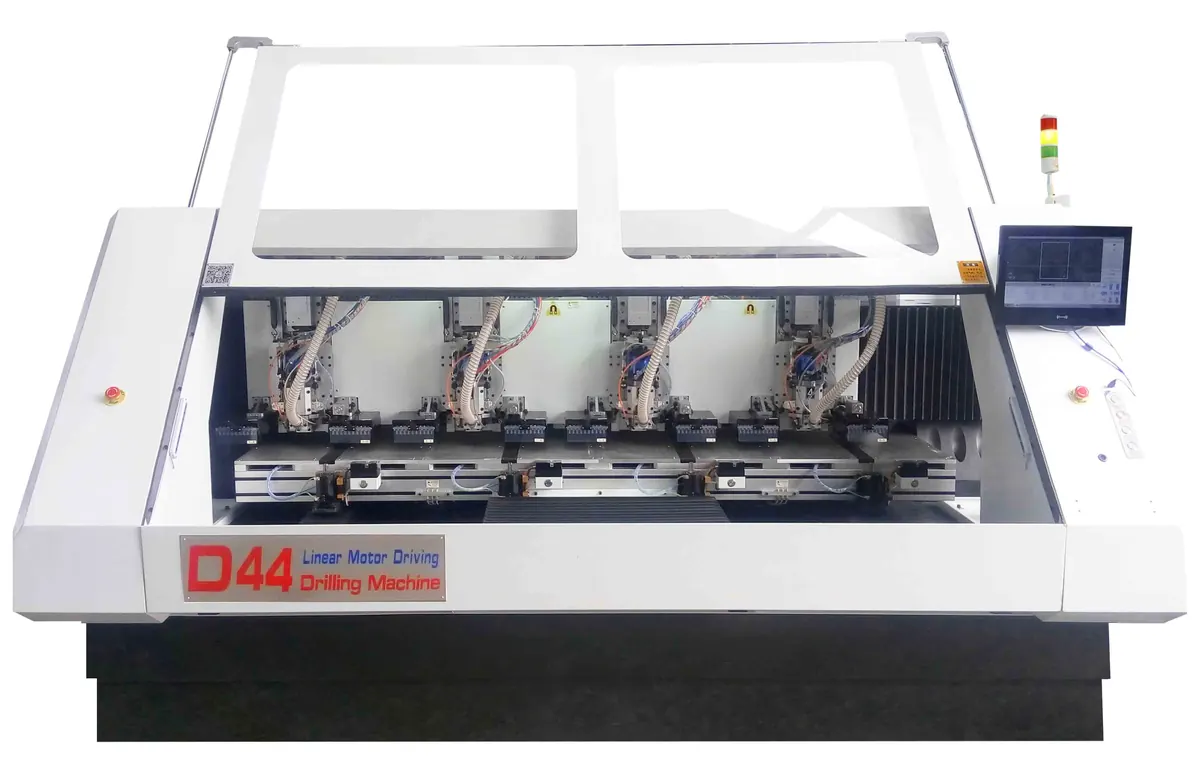 D44 PCB drilling machine with linear motor drive on a granite base frame
