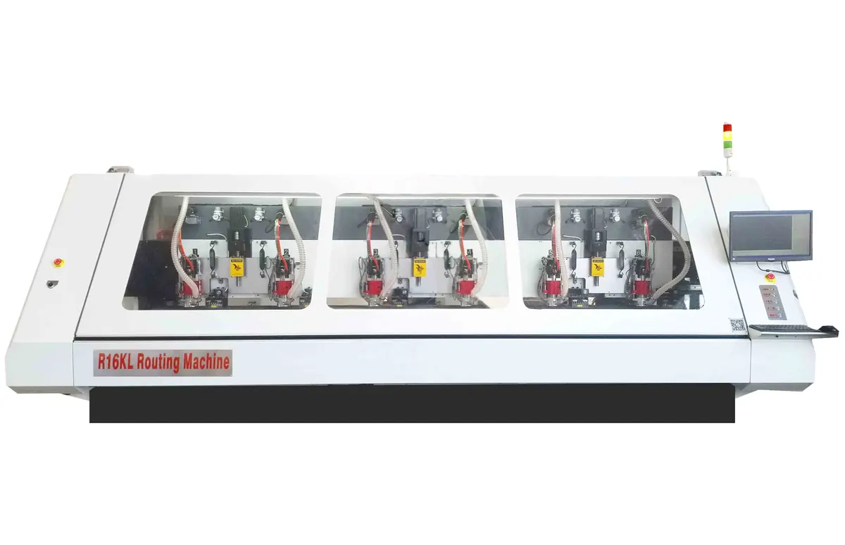 R16KL six head PCB routing machine with 630mm by 830mm table