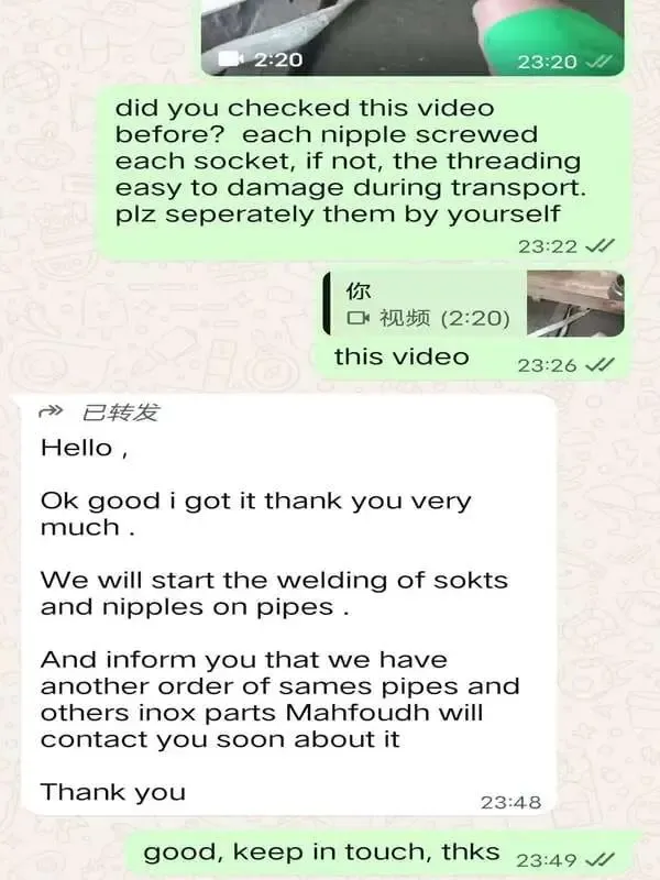 Client Feedback of 316L Stainless Steel Pipe and Fittings to Africa