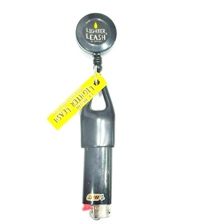 Retractable LIGHTER LEASH lighter holder with 80 cm cord, fixed clip and snap stud