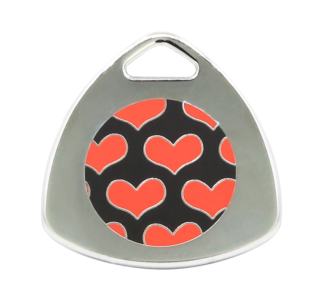 Pet ID tag with national flag logo and contact information