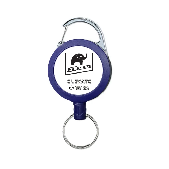 Blue ELEVATE heavy duty locking retractable key reel with 30 mm metal clip and 120 cm cord