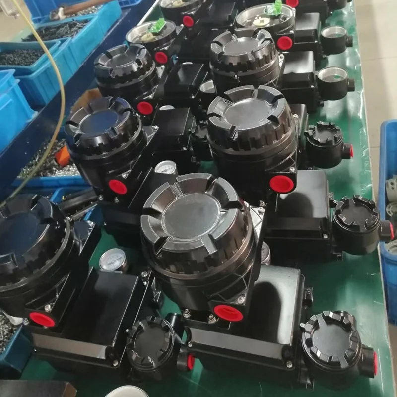 Assembled valve positioners and transducers laid out in the EAA Electric warehouse