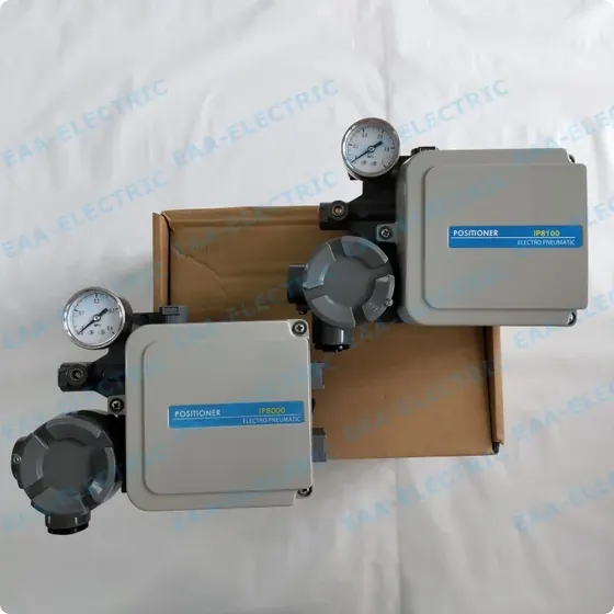 IP8000 electro pneumatic positioner side view with mounting interface and lever joint