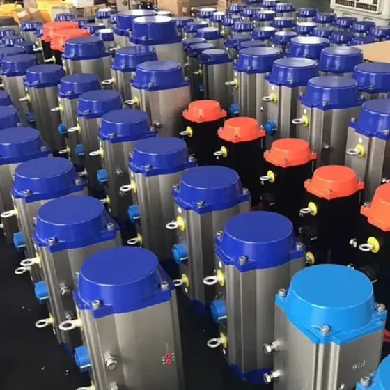 Pneumatic valve actuators packed in cartons ready for export shipment