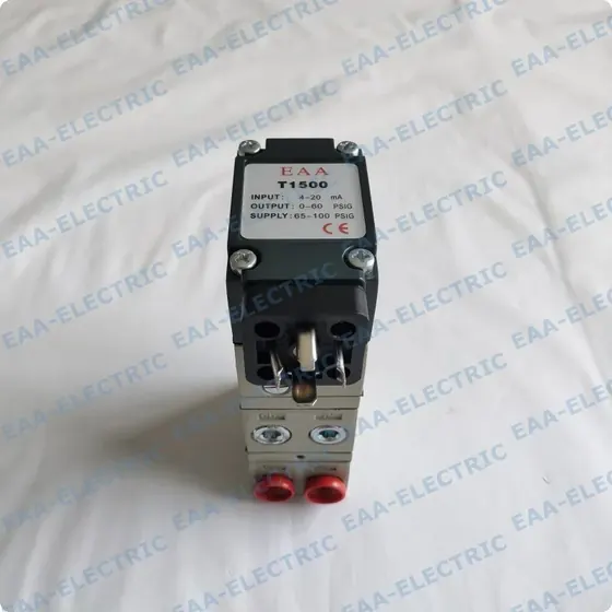 T1500 electro pneumatic transducer side view showing external adjustment points