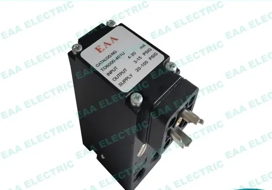 TD6000 electro pneumatic transducer front view showing pressure gauge port and zero adjustment