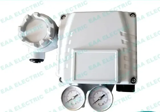 YT1000L Rotork type electro pneumatic valve positioner front angle view with pressure gauges