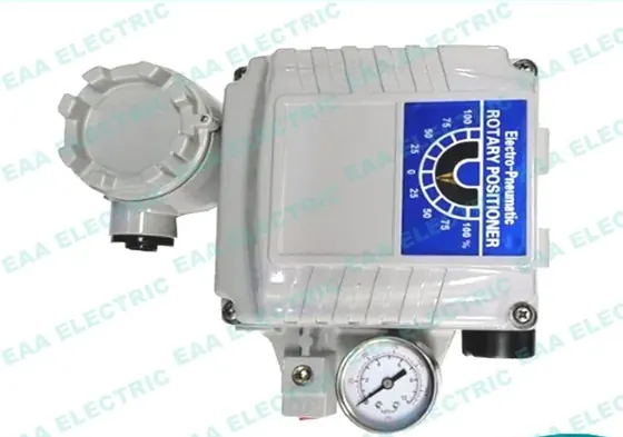 YT1000R electro pneumatic rotary valve positioner Rotork new module front view with pressure gauges