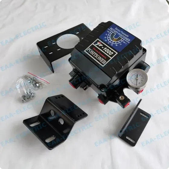 Side profile of YT1000R rotary positioner coupled to 410A limit switch housing