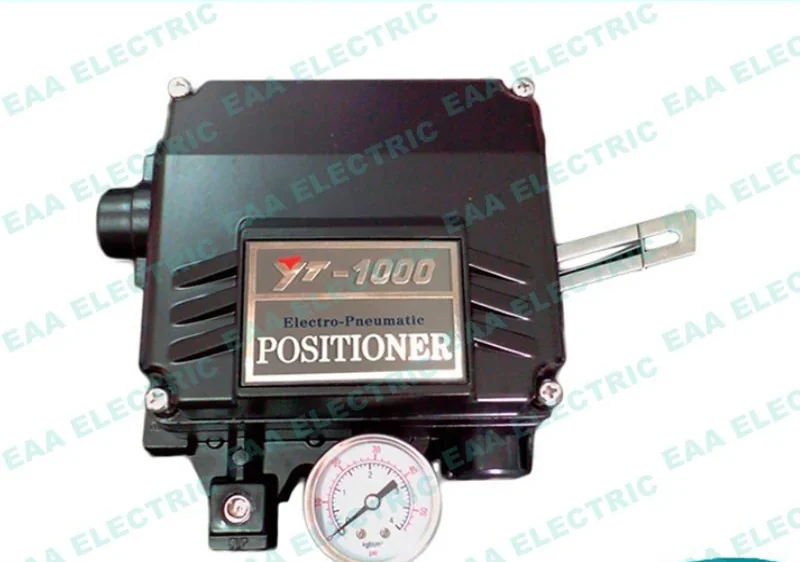 YT1000L electro pneumatic linear valve positioner front view with pressure gauges