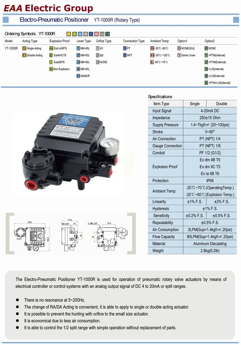 YT1000R Electro Pneumatic Valve Positioner-Blue reference drawing