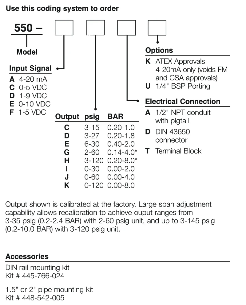 550X Electro Pneumatic Transducer specification sheet