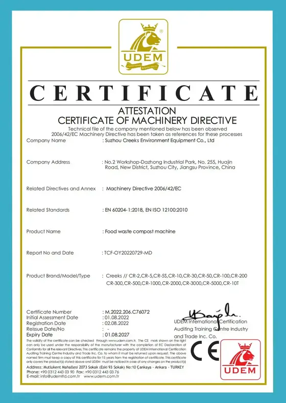 Creeks product certification document
