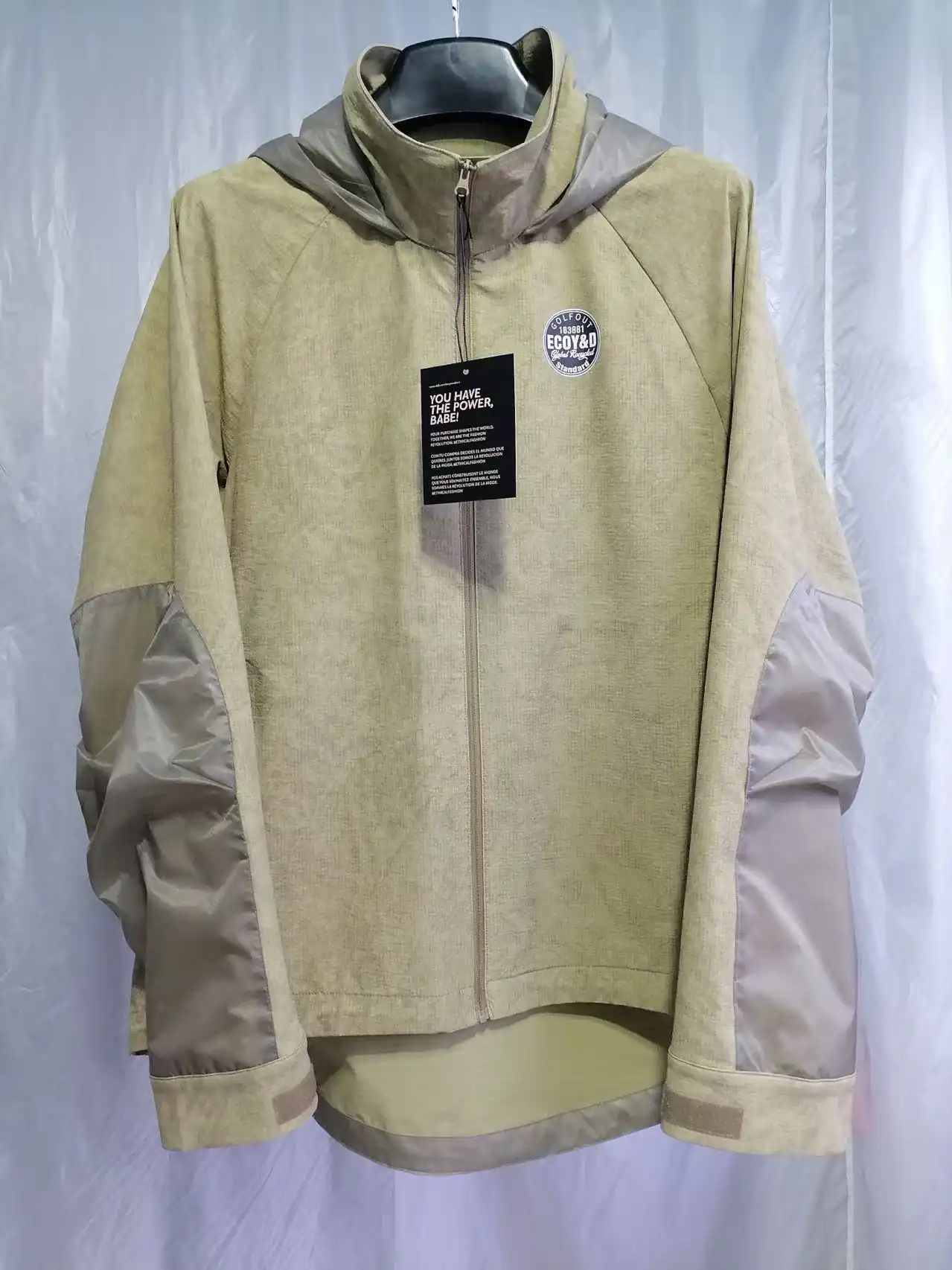 YD4003 beige fleece jacket with woven fabric sleeve panels